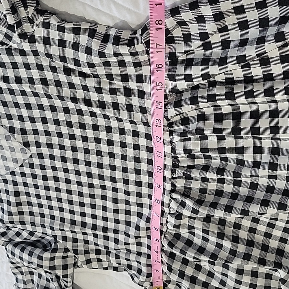 Women's V Neck Long Sleeve Plaid Printed Tunic Dress Small - Picture 9 of 10